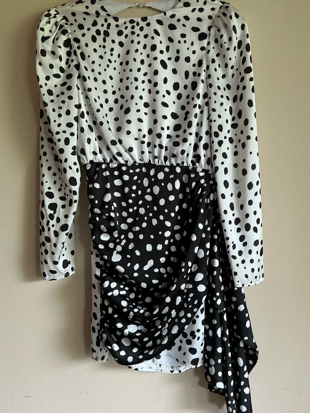 LPA Black and White Spot-Print Long Sleeve Mini Dress